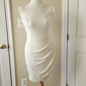 ASOS White Midi Sheath Dress with Side Drape